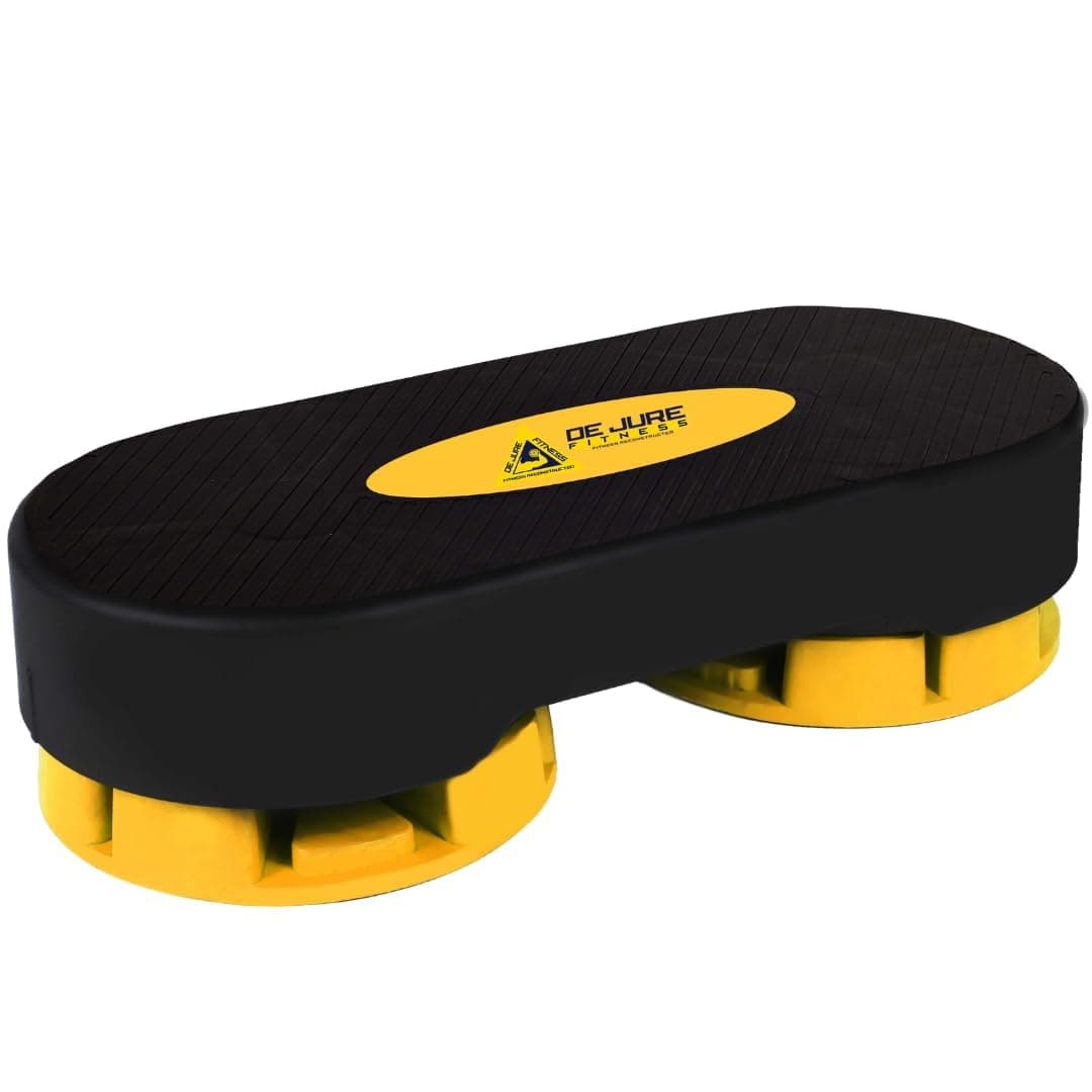 Abb Initio by De Jure Fitness Aerobic Stepper | Adjustable Height 4 & 6 & 8 Inches | Non-Slip Shock-Absorbing Step Board | Heavy Duty Home Workout Exercise Platform | Supports 200KG | Yellow