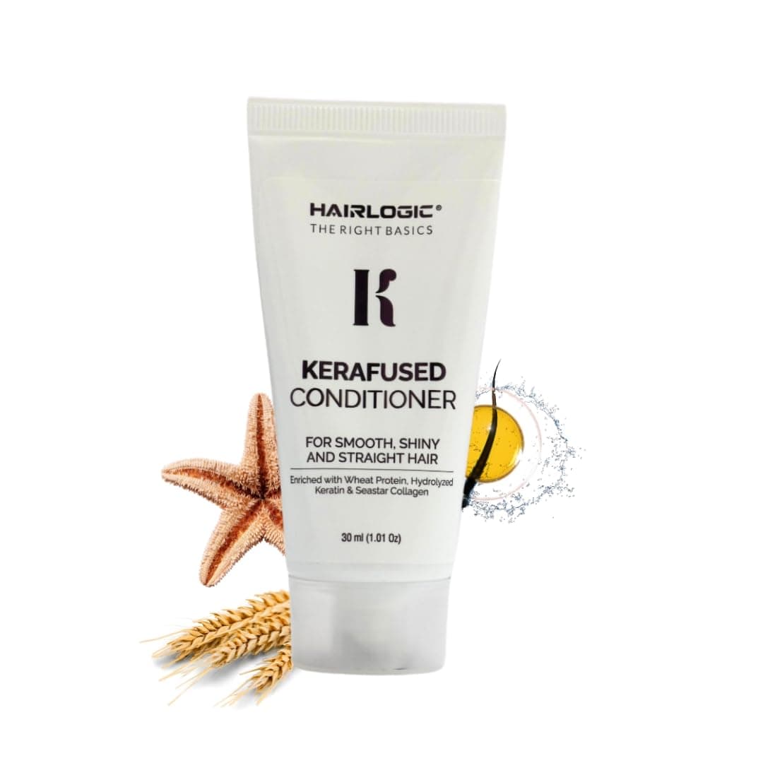 HAIR LOGIC Kerafused Conditioner for Frizzy & Dry Hair | Smoothening & Nourishing Hair Care for Men & Women | Anti-Frizz, Keratin Infused Daily Use Conditioner (White, 30ml)