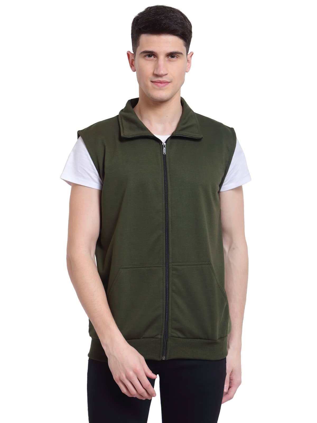 KZALCON by Uzarus Men's Standard Length Cotton Blend Sleeveless Regular Solid Jacket