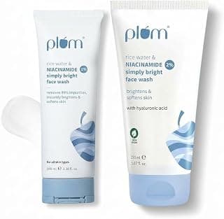 Plum Simply Bright Face Wash Combo Pack - 2% Niacinamide & Rice Water Cleanser Set (100ml + 150ml) | Skin Brightening, Hydrating & Pore Cleansing Face Wash for Glowing Skin | Men & Women