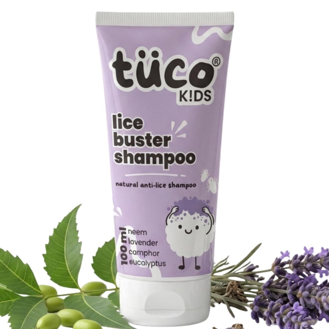 Tuco® Kids Natural Lice Buster Shampoo | Infused with Camphor, Neem, Tea Tree Oil | Perfect for Lice & Itchy Scalp | Ages 2-5, 4-10, 10-15, 5-10 Years | Paraben & SLS Free |100ml