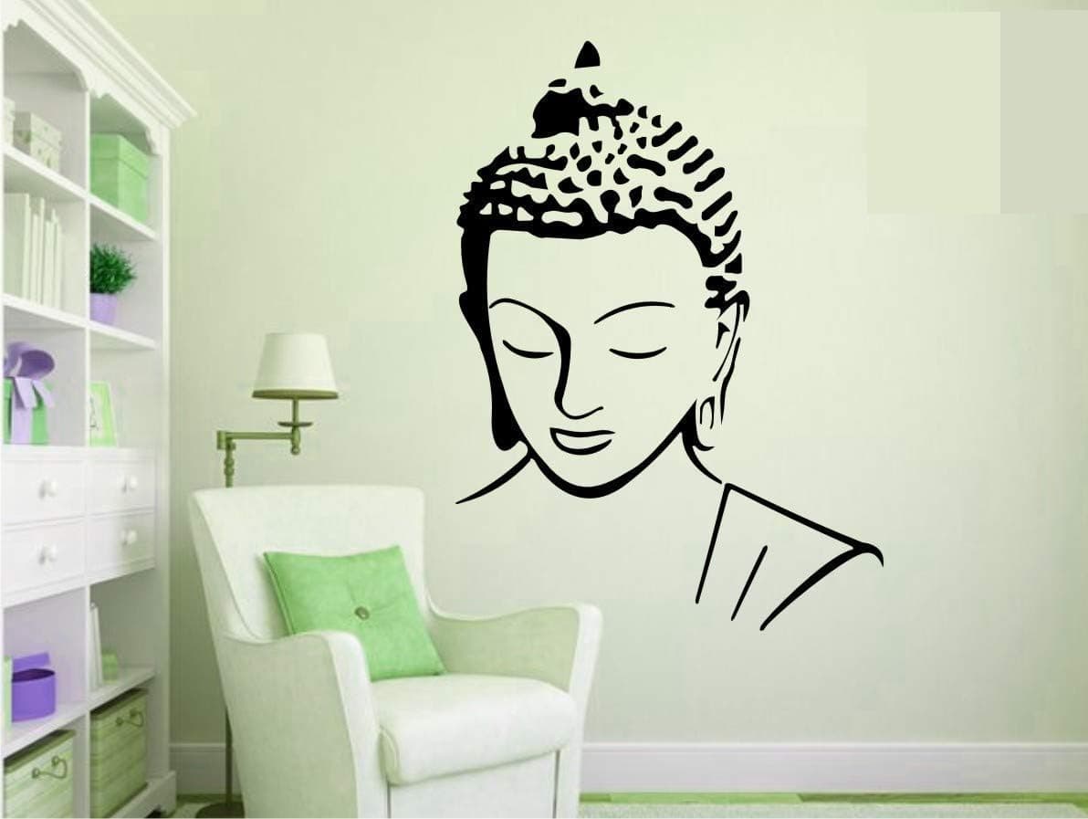 INKFENCE 75 cm Lord Buddha Black Wall Decal Sticker Self Adhesive Sticker (Pack of 1)