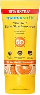 Mamaearth Vitamin C Daily Glow Sunscreen with Vitamin C & Turmeric | For Sun Protection, Tan Protection & Glow | SPF 50 & PA++++ Protection | No White Cast | Lightweight & Non-Sticky | Brightens Skin | In-Vivo Tested | For All Skin Types | 34.5 g