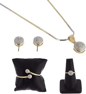 ZENEME Jewellery Set Gold Plated American Diamond Traditional Stylish Pendant Set, Ring, Bracelet with Earring Jewellery for Women & Girls