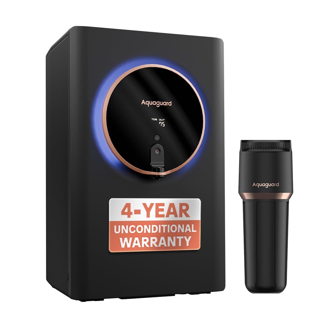 Aquaguard Aspire Glow RO+UV+Copper+Alkaline Water Purifier | India's 1st 4-Year Unconditional Warranty | Intelligent Halo Lights| No AMC Required | Zero Hidden Costs | 5th Gen UV LED | 12-Stage