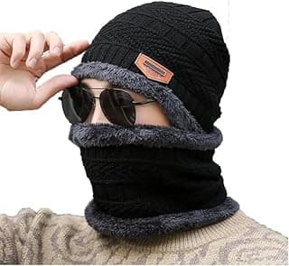 Fitness Mantra Fitness Mantra® Beanie Cap & Muffler for Men & Women| Beanie Cap| Woolen Topaa| Winter Cap| Head & Neck Warmer| Black Color| 1 Set|