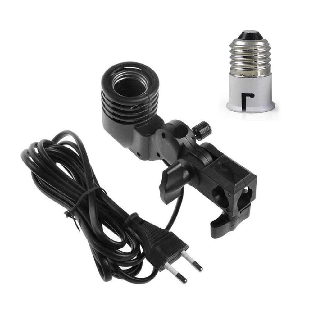 Schsteindar® Photography Photo Light Lamp Bulb Single Holder E27 Socket Bracket Studio EU Plug, Black With E27 to B22 Screw Base Socket Plastic Lamp Holder Light Bulb Adapter