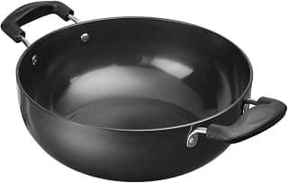 Vinod Black Pearl Hard Anodised Deep Kadai 1.6 litres Capacity (18 cm Diameter), with Riveted Sturdy Handles - 3.25 mm Thickness, Black (Gas Stove Compatible)