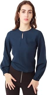 Zink London Women's Blue Solid Blouson Top