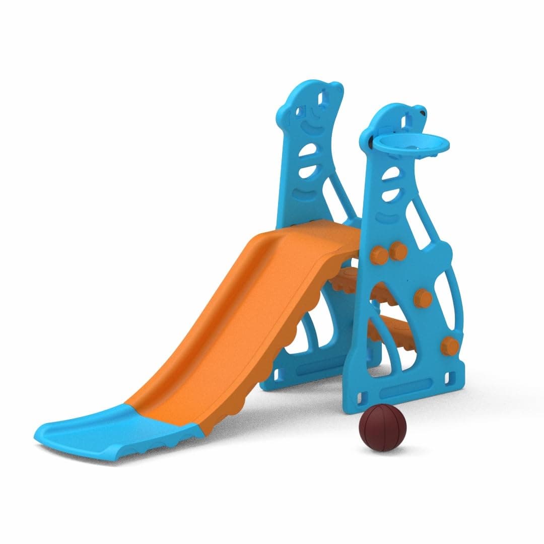 Amazon Brand - Solimo Garden Penguin Slide with Basketball for Indoor & Outdoor Use | for Kids 2-4 Years Old | Safe & Fun | Ideal for Boys & Girls | Toy for Kids | Easy Assembly, Multicolor