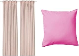 Ikea SILVERLÖNN Sheer Curtains, 1 Pair, Pink/with Heading Tape, 145x250 cm (57x98) with Cushion Cover, Light Pink, 50x50 cm