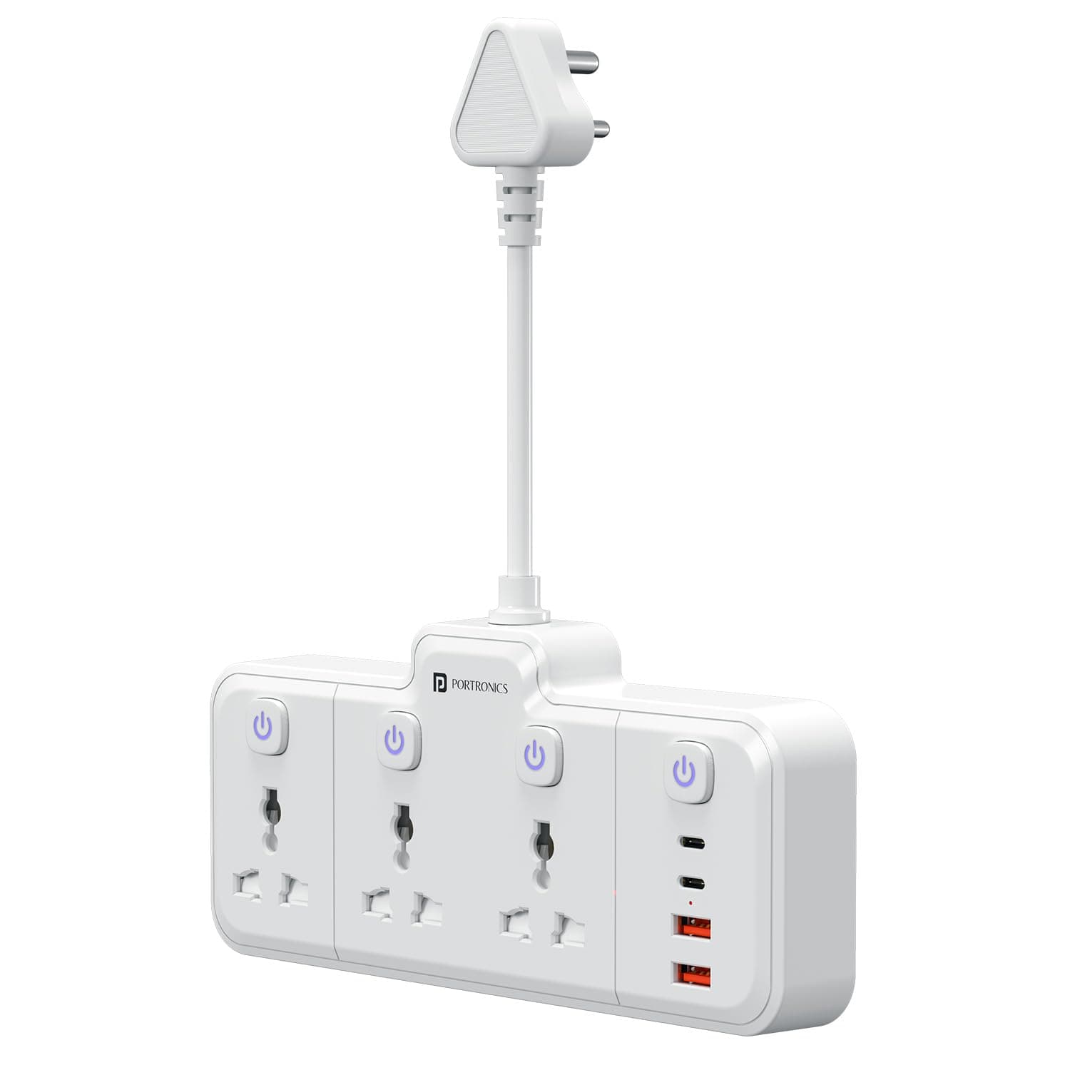 Portronics Power Plate Prime 7-in-1 2500W Power Extender, 3 Universal Sockets & 4 USB Ports, Individual Switches, 180° Flexible Cord, Child Safety Shutters, for Home, Office, Laptops