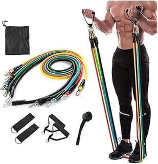Resistance Bands Set for Exercise, Stretching and Workout Toning Tube Kit with Foam Handles, Door Anchor, Ankle Strap and Carry Bag for Men, Women (100LB)