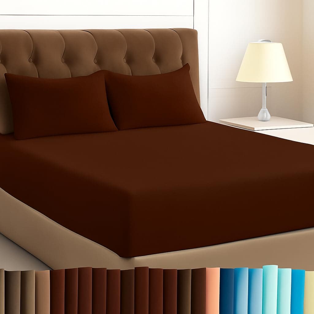 Bhoomi Impex Microfiber Elastic Fitted Bed Sheet Set - Single Size 72x78 Inch, Includes 2 Pillow Covers - Soft, Durable Chocolate Solid Bedding