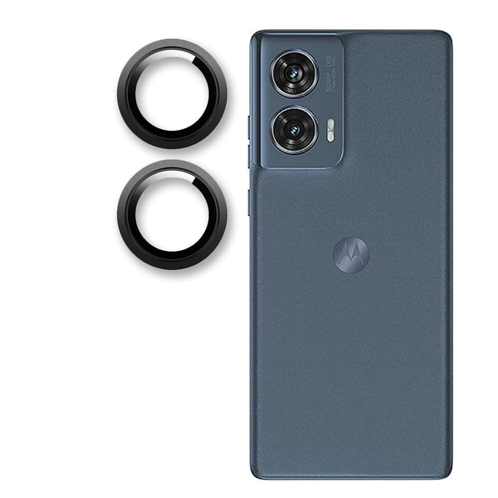 Amazon Brand - Solimo Camera Glass Lens Protector Ring for Motorola Edge 50 Fusion Case Friendly with Edge to Edge Coverage and Easy Installation (Black)
