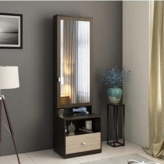 CASPIAN Engineered Wood Single Door Wooden Vanity Dressing Table (Rainforest Dark & Honey Oak) | Pre-Assembled Furniture with Mirror | Makeup & Accessories Storage Organizer with 6 Shelves & 1 Drawer