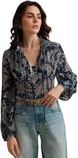 Women Georgette Regular Fit Shirt ||Women Top || Cecily Paisley-Trim Button-Front Shirt (S-01-04)