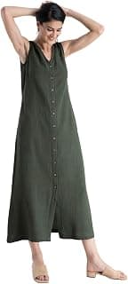 FableStreet Women Casual Midi Cotton Button Down A-Line Dress | Button Down Flowly Dress Perfect for Outings