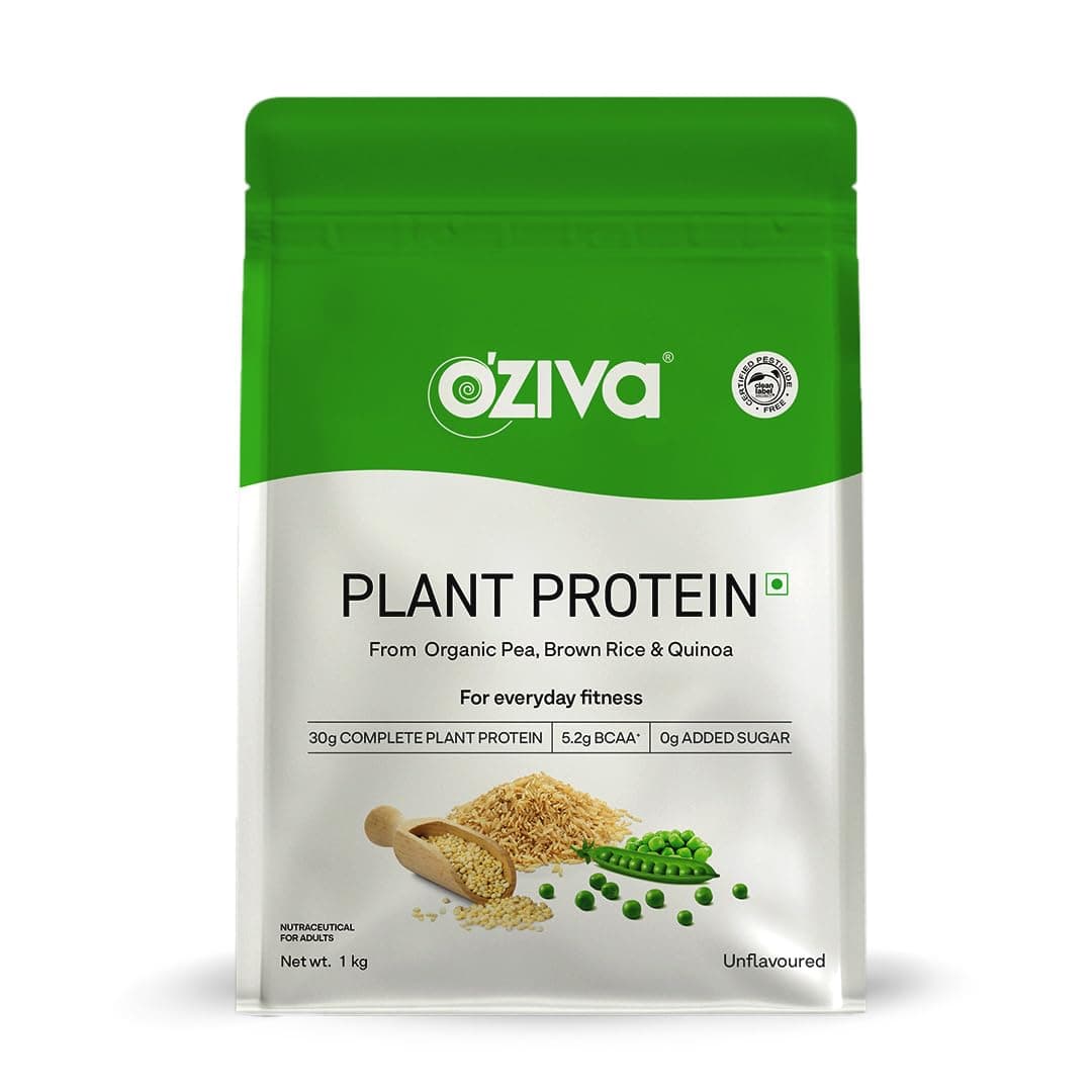 OZiva Plant Protein for Everyday Fitness | Protein - Pea Isolate | Complete 30g Plant Protein Powder | No Added Sugar, Certified Clean & Vegan (Unflavoured, 1kg)