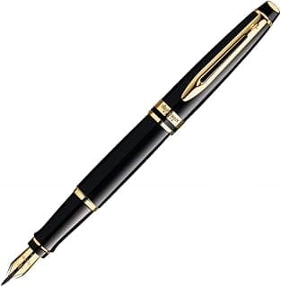 Waterman Expert Gold Trim Fountain Pen, Fine Nib (Black)