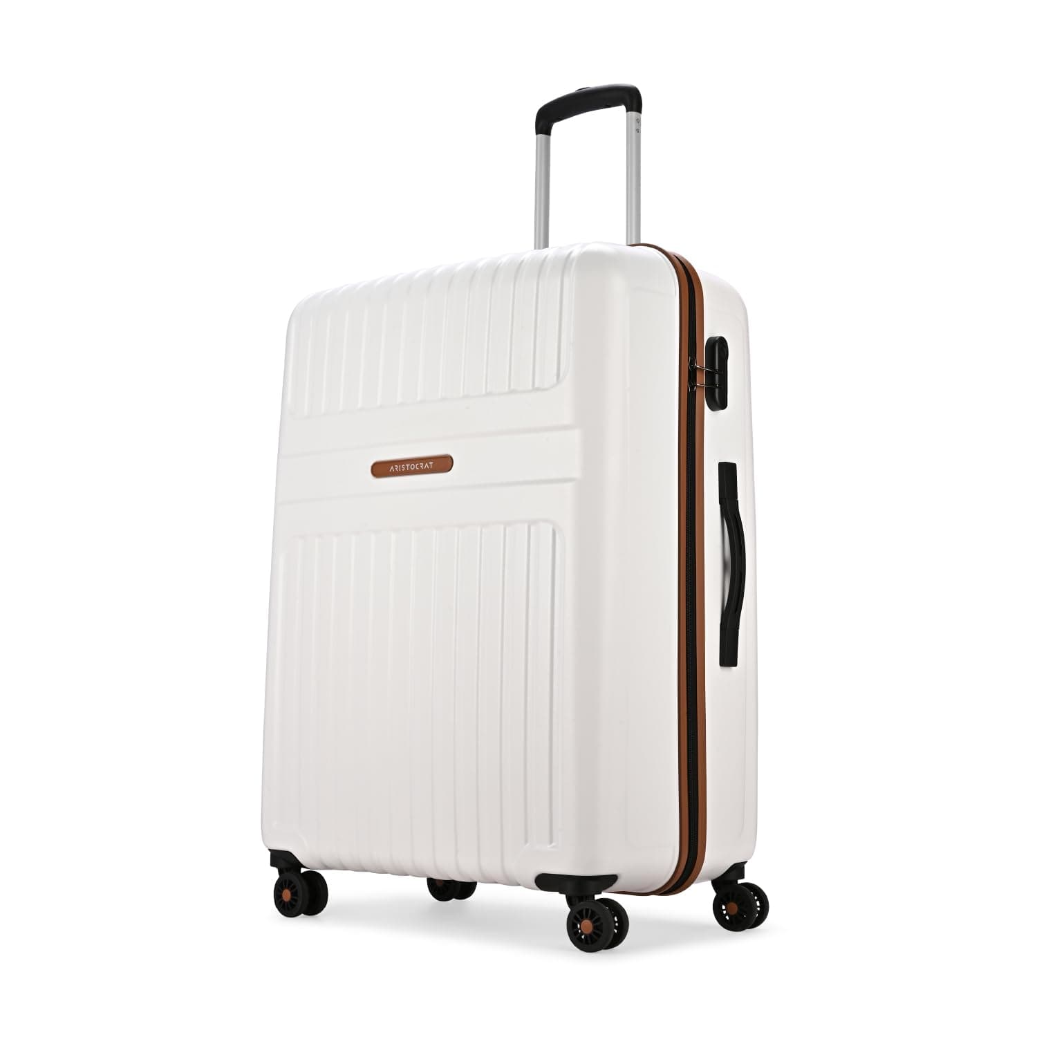 Aristocrat Atlas Check-in Trolley Bag 66cm | Medium | Hard Luggage | Smooth 8-Wheel Suitcase | Secure Combination Lock with Sturdy Zipper | Full Fabric Convipack | 3-Year Warranty (Pearl White)