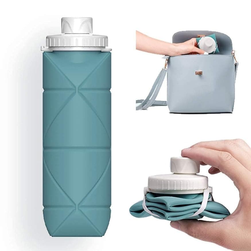 Gikzol Folding Silicone Water Bottle - Collapsible bottle for Travel, Cycling, Gym, Camping - 600 Ml, Leak-proof Lid, BPA-Free Wide Mouth, Durable, Foldable Bottle (Multicolor)