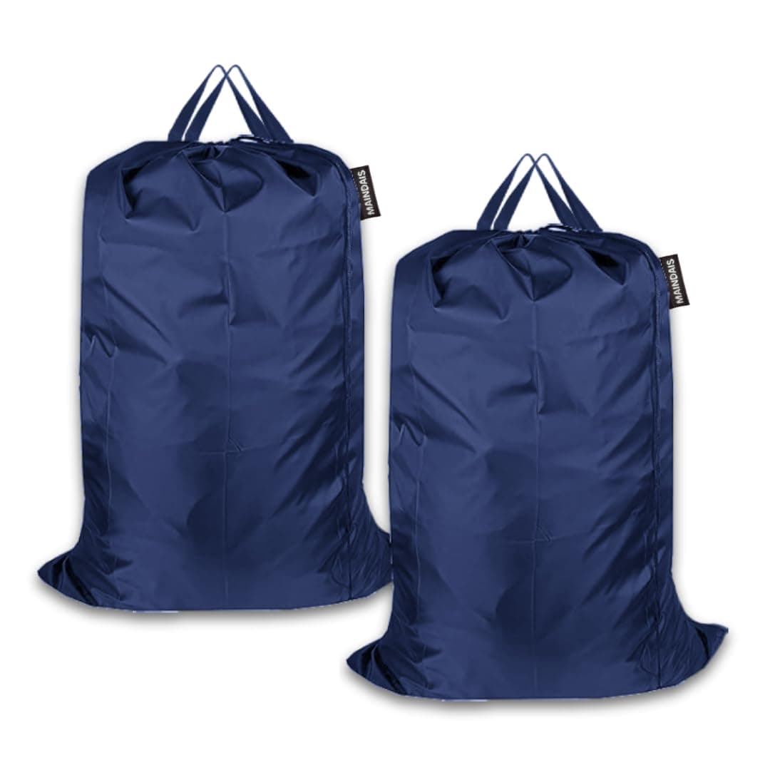 MAINDAIS Polyester Laundry Bag Clothes Large, Foldable with Drawstring Closer & Handle | Water Resistant | Travel Pouch Bags | Cloth Carrying Bag, Garment Cover For Laundry (Blue, Pack of 2)