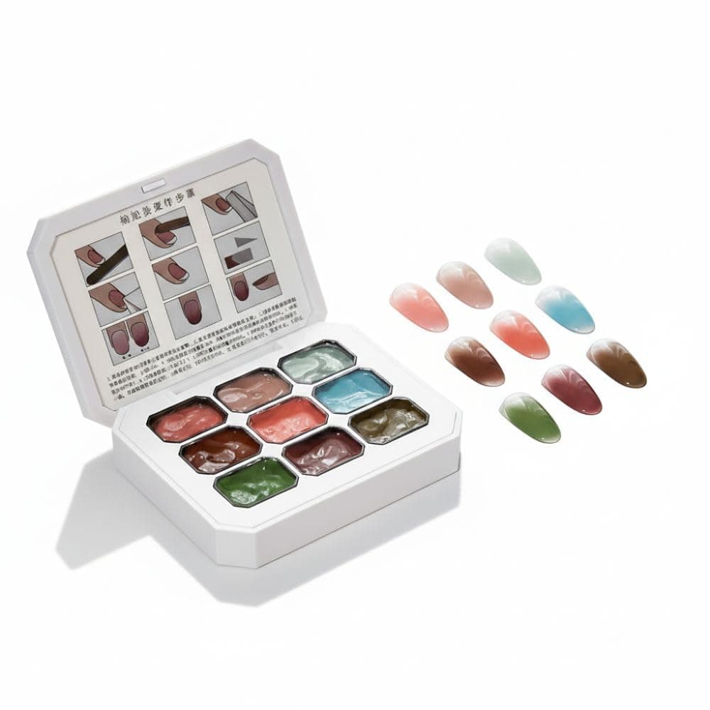 THR3E STROKES Solid Cream GelPolish Set, 9 Colors Pudding Gel Nail Polish Palette with Nail Brush, Nude Pink Orange Red Solid Gel Polish Nail Art Kit Soak Off Portable Gift for Girls/Friend DIY Home (G)