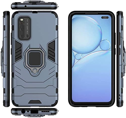 FitSmart Protective Robot Ring Hard Back Cover Kickstand Case for Vivo 1933 - Blue