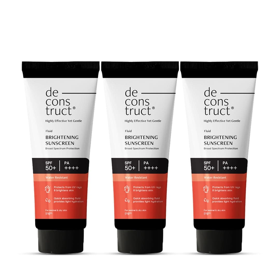 Deconstruct Fluid Brightening Sunscreen SPF 50+ PA++++ |Sunscreen with Niacinamide| Brightens Skin | Dewy finish| Gives glow| Lightweight, Quick absorb |For dry, oily,combination, normal skin |For Men & Women 50g | Pack of 3