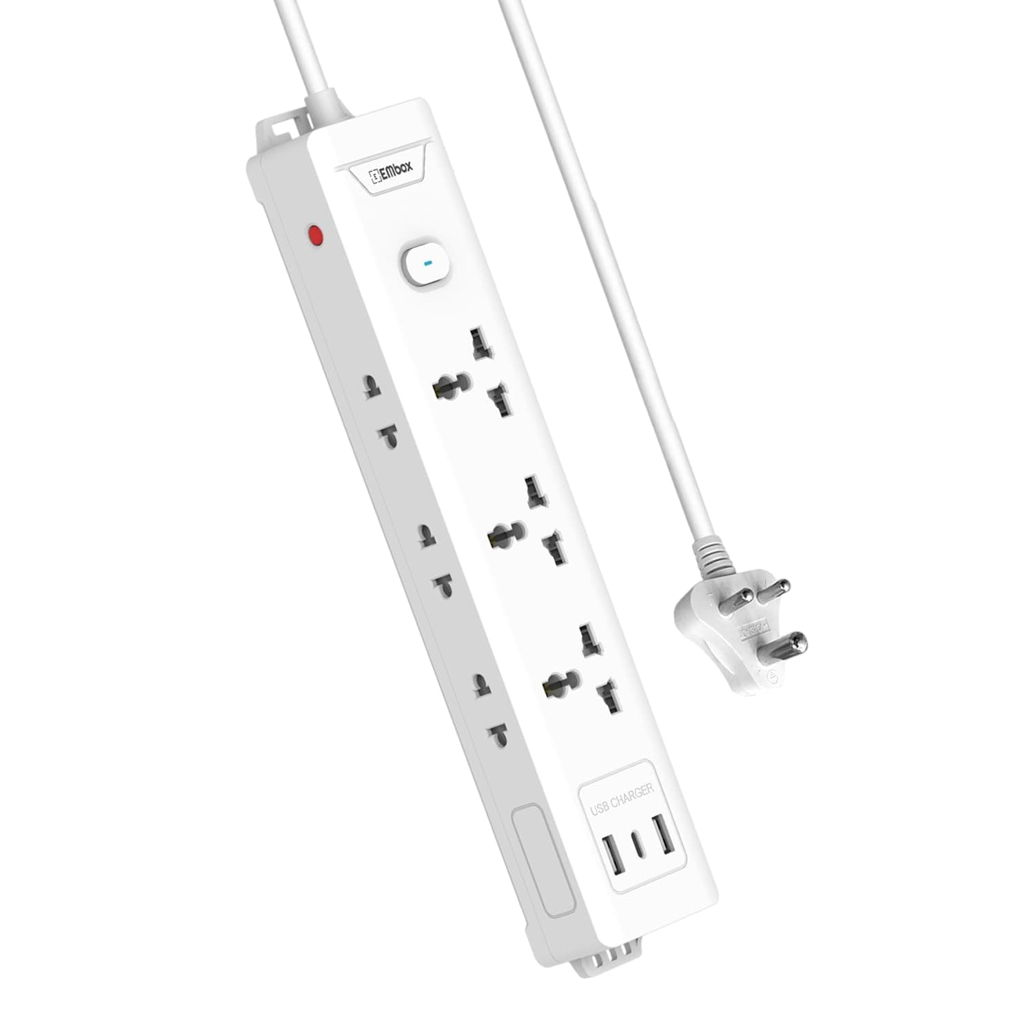 EMBOX Extension Board with USB (2.4 A) 3 USB Ports with Master Switch, Spike Guard, 6 amp Universal Sockets, LED Indicator and Safety Shutter, 1.8 Meter Extension Cord