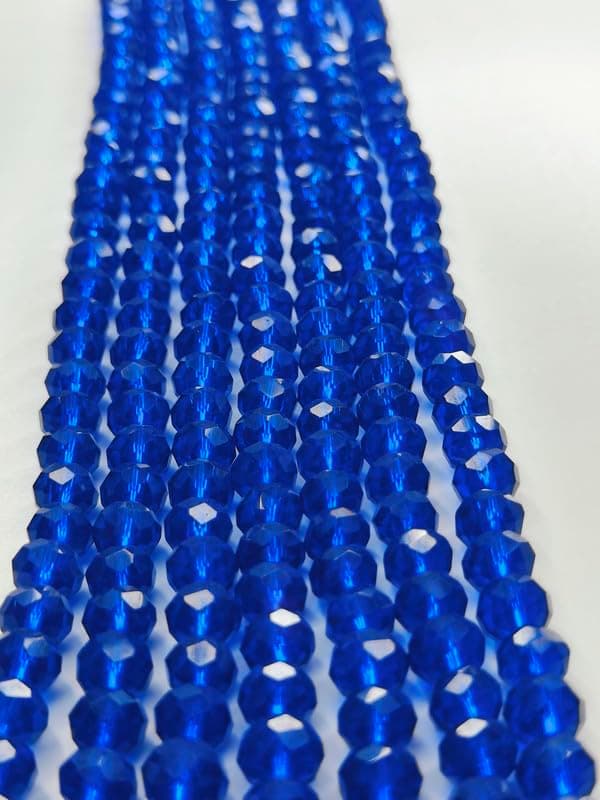 PRIYA BEADS Blue Transparent Crystal Glass 6mm Beads | 16 inches with 85-90 Beads Per Strings for Jewellery Making, Beading, Art & Craft Supplies | Pack of 5 Strings