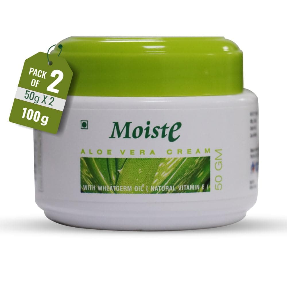 Moiste Aloe Vera Moisturizer Cream For Face Women | Oily Skin, Dry Skin Moisturiser with Vitamin E, Tea Tree OIl & Wheat Germ Oil - 100g (Pack of 2)