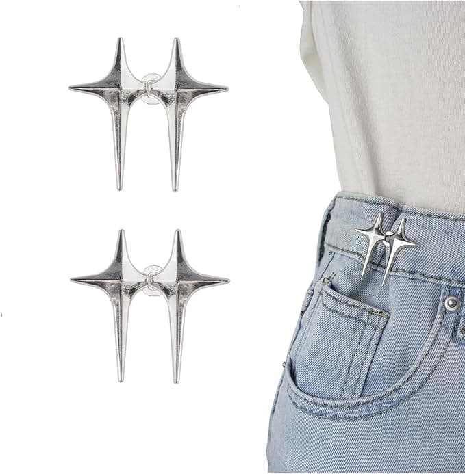 Adjustable Waist Buckle for Loose Jeans Pants, Pearl Detachable Instant Jeans Button Pins Waist Tightener Set, Make The Waist Fit for Skirt Pants Robe (Pack of 2)