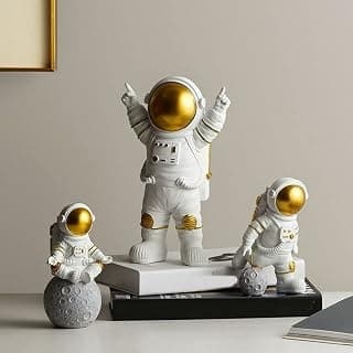 Street27 Resin Astronaut Spaceman Statue Ornament Home Office Desktop Figurine Decors Set of 3 - Golden (Golden)