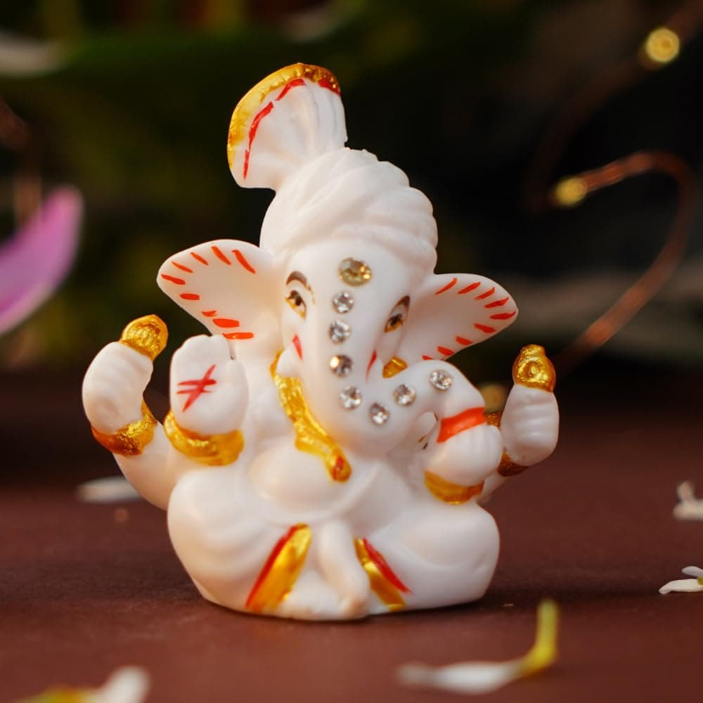 Servdharm Pagri Ganesh Ji Murti Decorative Showpiece for Home Decor| Ganesh Idol for Car Dashboard Home Temple Office Desk Pooja Room God Idols for Puja & Festival Gifting, Resin 2.6"