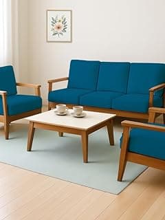HOTKEI Airforce Blue (Pack of 10) 200 GSM Fabric Wooden Sofa Seat Cover Elastic Stretchable Cushion Seat Slip Cover Protector for Wooden Sofa Set 5 Seater Antislip Full Covers for Living Room