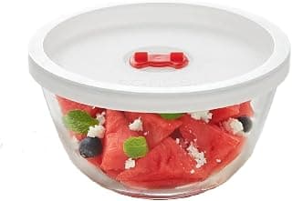 Borosil 1 L Round Serving & Mixing Bowl with Lid | Made in India Borosilicate Glass Bowl for Kitchen & Dinning | Bowl for Mixing Dough, Salad, Batter | Microwave & Dishwasher Safe | Transparent