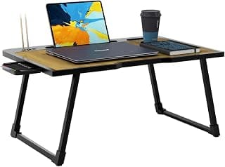 Cubiker Engineered Wood Multipurpose Foldable Laptop Table with Cup Holder | Table Home Study Writing Table, Foldable and Portable/Ergonomic Edges (Wooden, 60[L] X 40[W] X 24[H] cm)