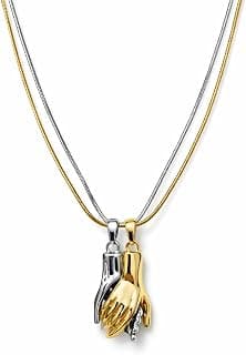 Zarini Dual-Tone Interlocked Hands Pendant Necklace on Snake Chain for Women & Couples