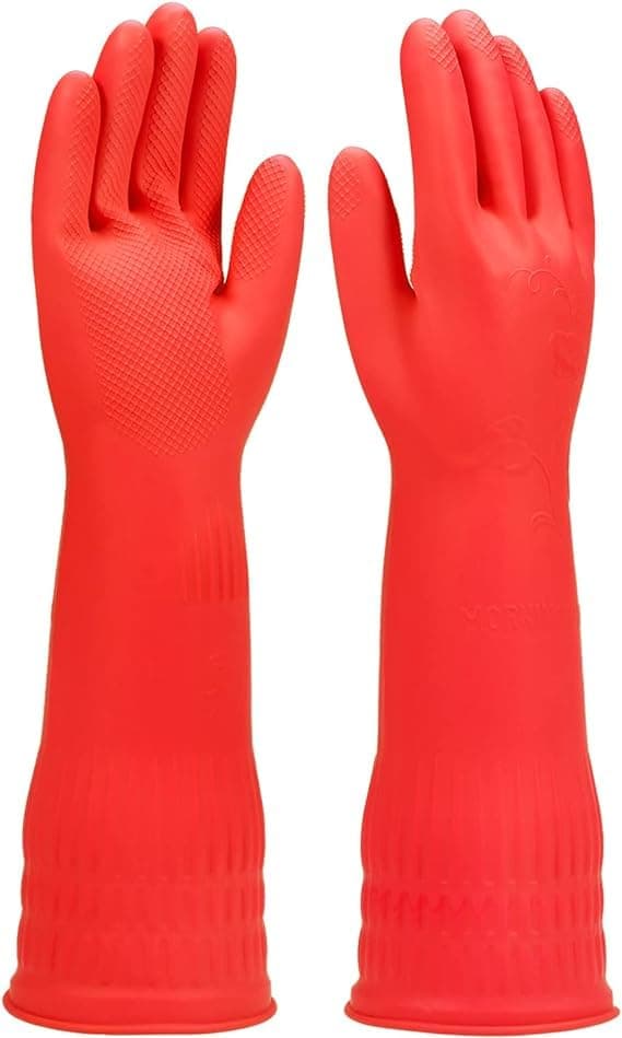 Padchaaya Dishwashing Gloves, Reusable Kitchen,Household and Industrial Cleaning Gloves, Long Sleeve, Thick Latex, Cleaning, Washing, Working, Painting, Gardening Gloves (Red)