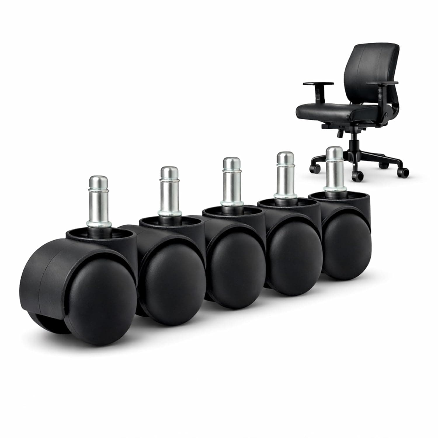 SELTOS Heavy Duty Pin Type Nylon Office Chair Wheels - Set of 5 Black Casters with 250 kg Load Capacity