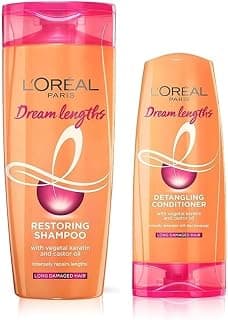 L'Oreal Paris Shampoo, Nourish, Repair & Shine, For Long And Lifeless Hair, Dream Lengths, Fresh, 340Ml & Dream Lengths Conditioner For Dry Hair Type, 180 Ml, 2 Count