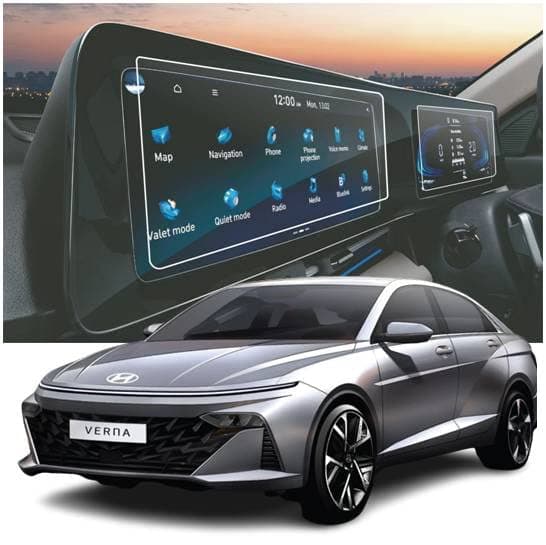 CAIDEN GUARDS Tempered Glass Unbreakable 9H Screen Protector Compatible With Infotainment And Cluster For New Hyundai Verna Navigation System 2023-10.25 Inch