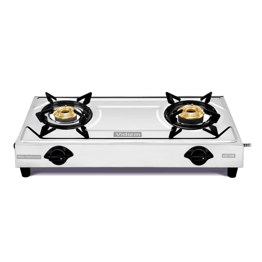 Vidiem Victor Stainless Steel Gas Stove 2 Burner| Brass Burners | Mirror Finish | Large Cooking Space | Anti-Rust | High Efficiency | ISI Certified | 5 Year Warranty