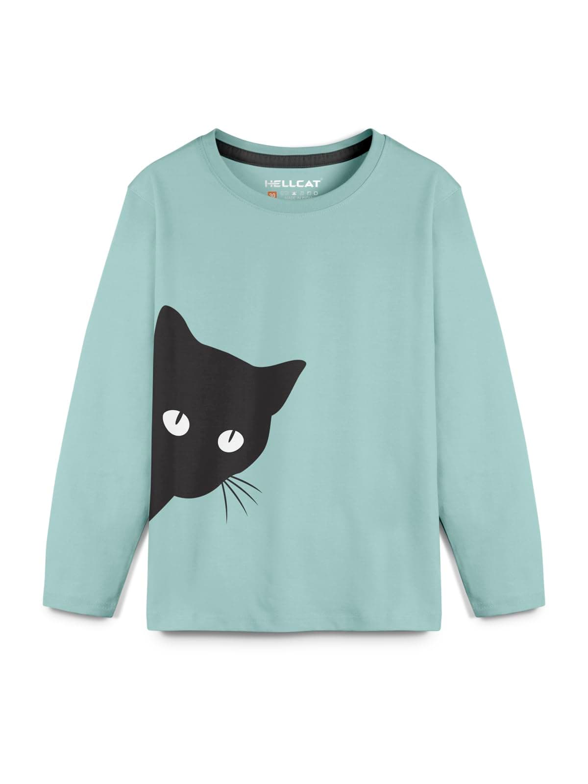 HELLCAT Beige Trendy Graphic Printed Typographic Cotton Blend Crew Neck/Round Neck Full Sleeve T-Shirt for Girls