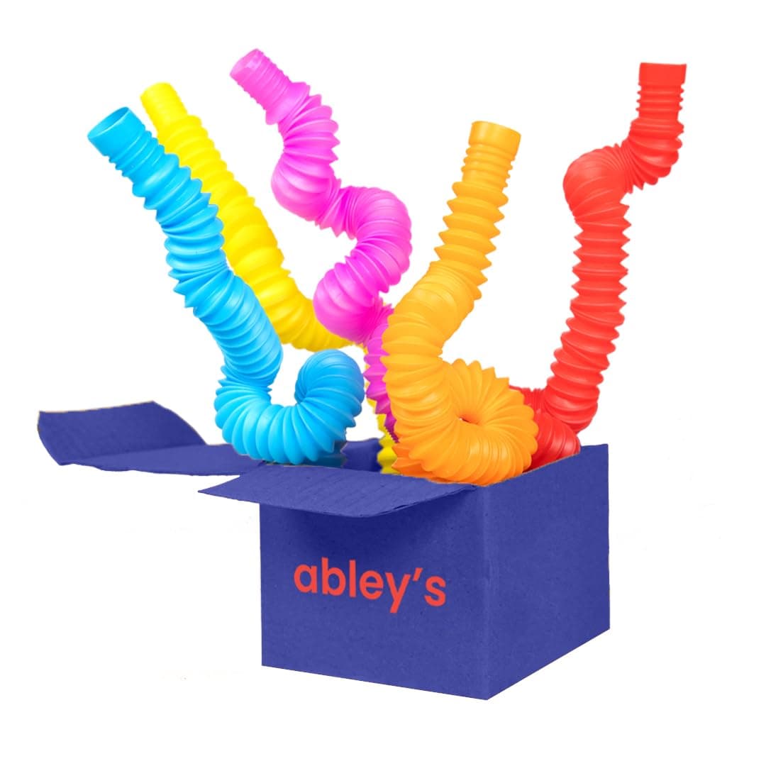 Abley's Pop Tubes Sensory Fidget Toys - Multi-Color Crinkly Stretch Tubes for Kids - STEM Learning & Fine Motor Skills Development - Educational Toy Set (Small - 14 CM, 5 Pcs Set)
