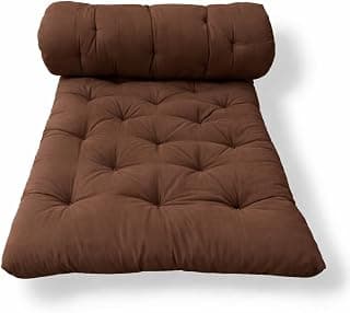 ATOOTFUSION Foldable Star Cotton Floor Mattress 72x30x5 Inch | Soft Thick Firm Handcrafted Tufted Futon Gadda for Guest Sleeping, Yoga, Picnic | Lightweight Rollable (Brown)