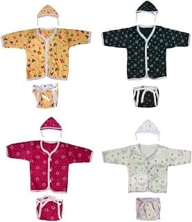 Tangy Hosiery Newborn Baby Boy's and Baby Girls Jhabla Clothing Top Set(Pack of 4)