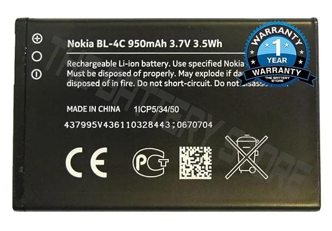 Original BL-4C Battery for Nokia 6100 6125 6136 6170 6300 7705 7200 7270 8208 1202 1265 1325 1661 2220 2220s 2650 2652 2690 2700 3108 3500C Battery with 1 Year Warranty**(J00207)